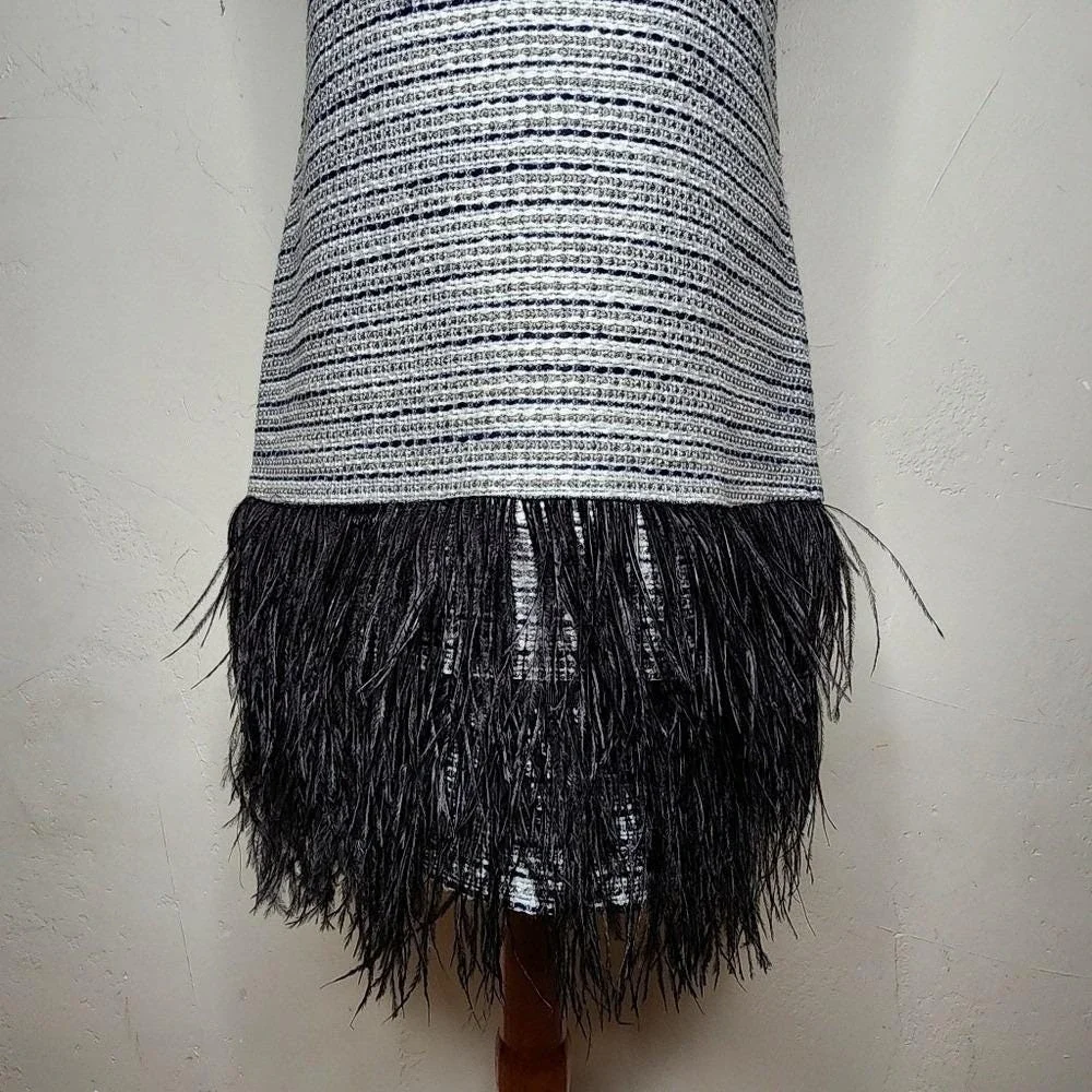 Sail to Sable Metallic‎ Tweed and Feather Sleeveless Party Dress Size 6